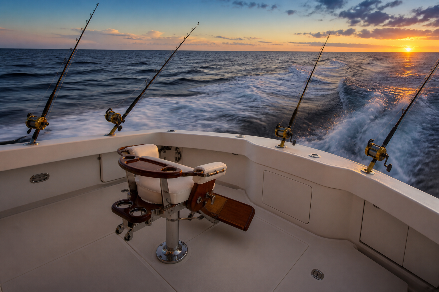 Yacht cockpit facing open water.