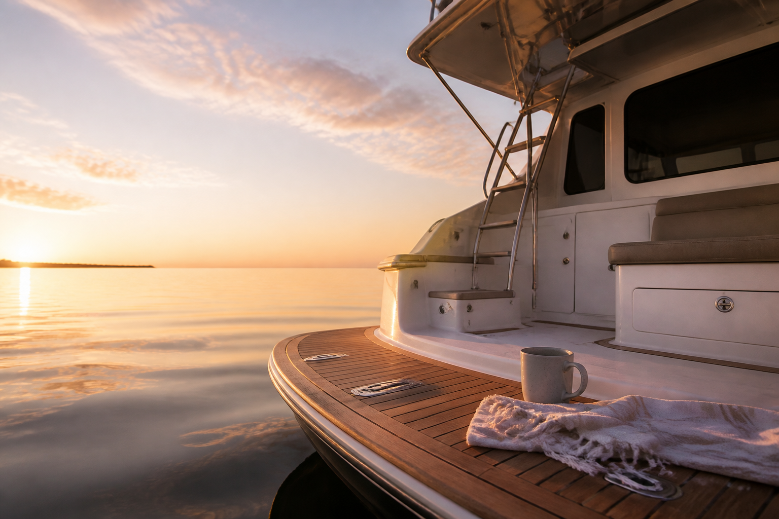 Pale morning light on the water.
